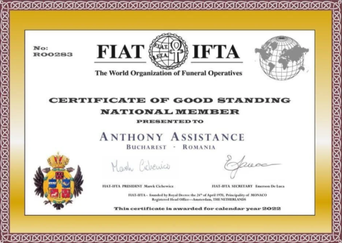 servicii funerare Anthony - diploma fiat ifta 2025